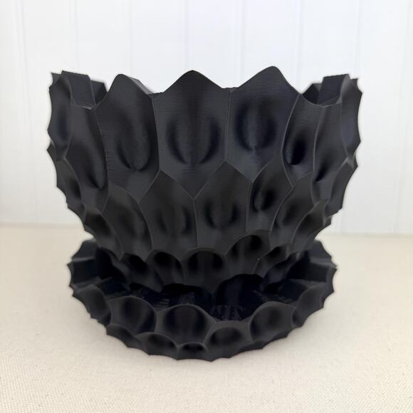 Bane Planter, Indoor Flower Pot, Tabletop Planter, Sculpted Geometric Pattern - Picture 3 of 11